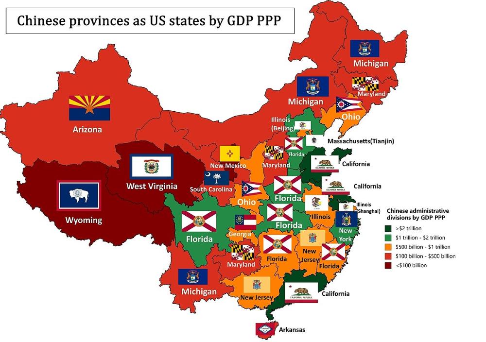 Chinese Provinces as US States by GDP PPP